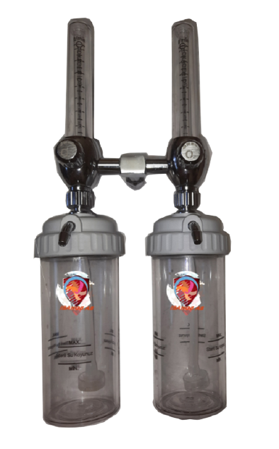 Настінний дозатор кисню (флуометр), подвійний, зволожувач: 330 мл